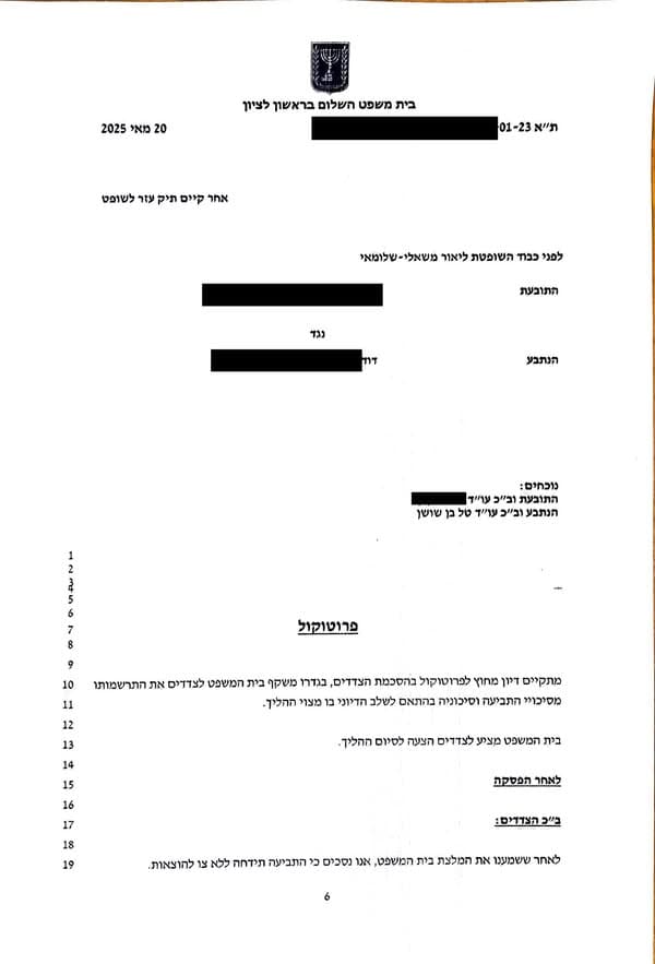 מתוך פרוטוקול הדיון בבית משפט השלום בראשון לציון בתביעת לשון הרע שנדחתה